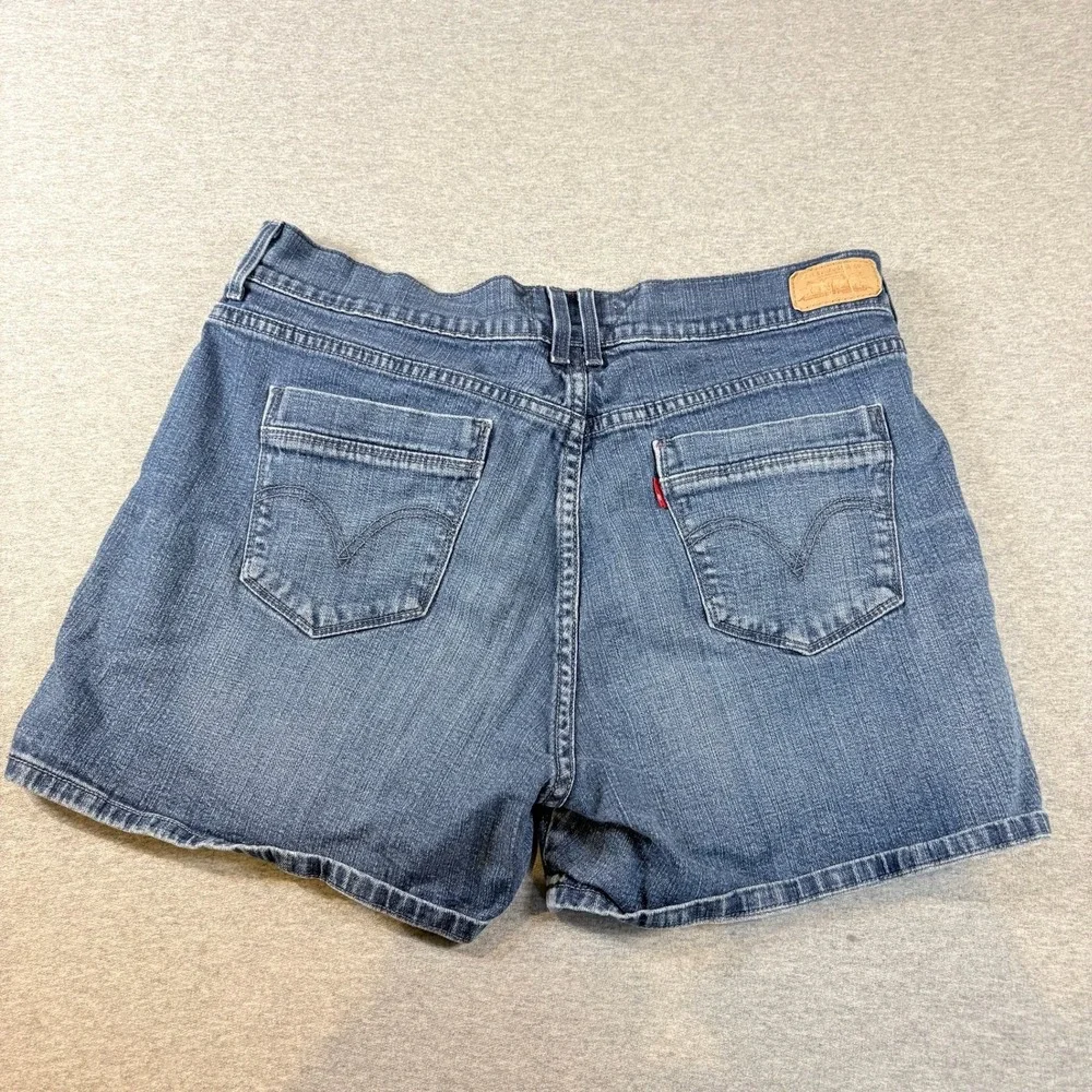 Levis Denim Shorts Womens Size 12 Blue Mid Rise Double Button Stretch R Tag